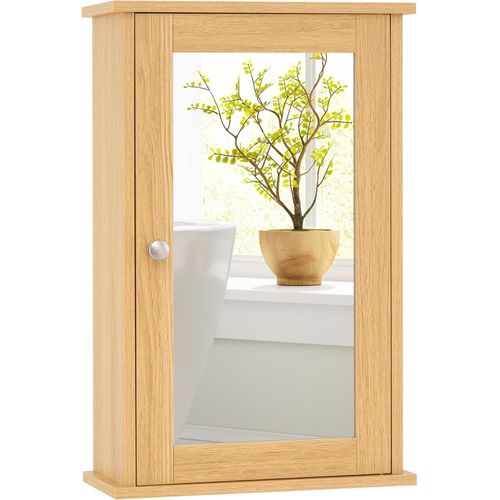 Armoire Murale Salle De Bain 15x34x53cm, Porte-miroir, 2 Niveaux, Étagère Réglable ,naturel