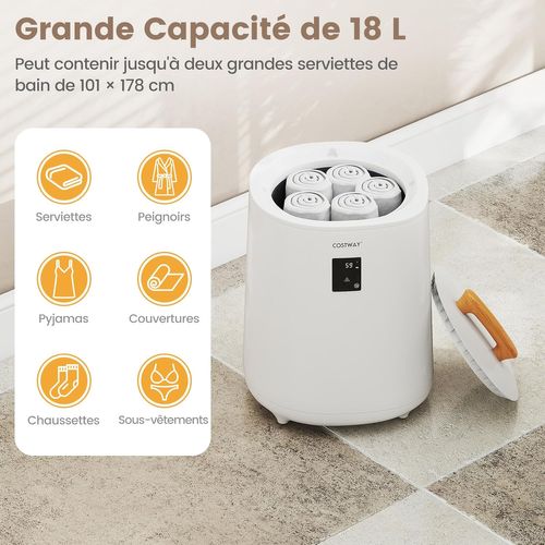Chauffe-serviettes 18l Avec Écran LED, Minuterie Réglable, Arrêt Auto, Portable ,blanc