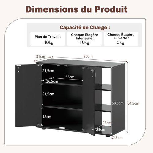 Meuble Chaussures 3 Niveaux 12 Paires, Portes Et Étagères Réglables, 80x31x64.5cm ,noir