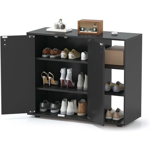 Meuble Chaussures 3 Niveaux 12 Paires, Portes Et Étagères Réglables, 80x31x64.5cm ,noir