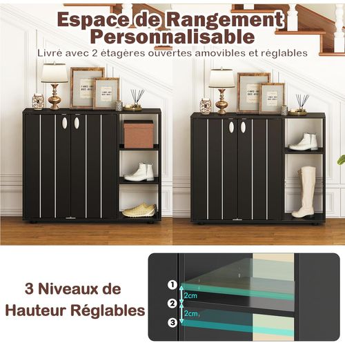 Meuble Chaussures 3 Niveaux 12 Paires, Portes Et Étagères Réglables, 80x31x64.5cm ,noir