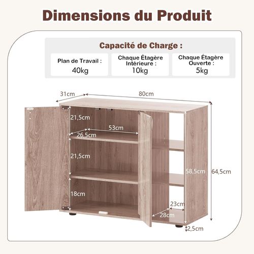 Meuble Chaussures 3 Niveaux 12 Paires, Portes Et Étagères Réglables, 80x31x64.5cm ,naturel
