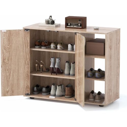 Meuble Chaussures 3 Niveaux 12 Paires, Portes Et Étagères Réglables, 80x31x64.5cm ,naturel