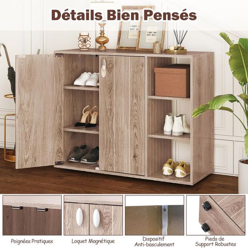 Meuble Chaussures 3 Niveaux 12 Paires, Portes Et Étagères Réglables, 80x31x64.5cm ,naturel