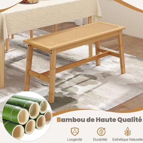 Banc De Salle à Manger En Bambou 100x35x45cm, Assise En Rotin Pvc, 2 Places, Charge 300kg