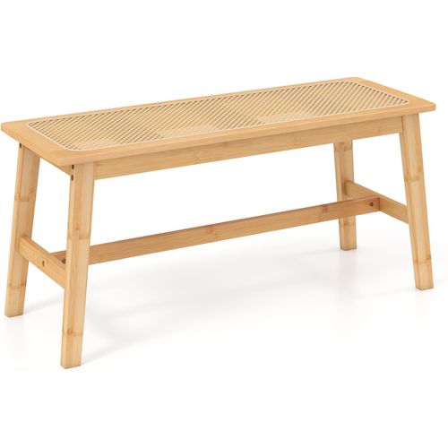 Banc De Salle à Manger En Bambou 100x35x45cm, Assise En Rotin Pvc, 2 Places, Charge 300kg