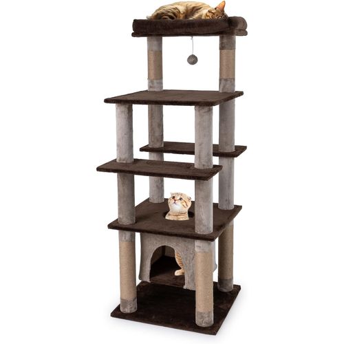 Arbre à Chat XXL 56x56x148cm, 6 Plateformes Et 6 Poteaux Jute, Condo Flottant ,café