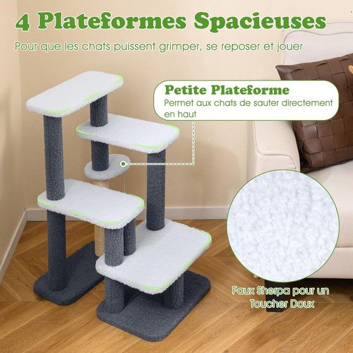 Escalier 2 En 1 Chat/chien 62x41x77cm, 7 Plateformes, Sisal, Charge 15kg ,gris+blanc