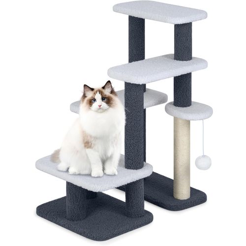 Escalier 2 En 1 Chat/chien 62x41x77cm, 7 Plateformes, Sisal, Charge 15kg ,gris+blanc