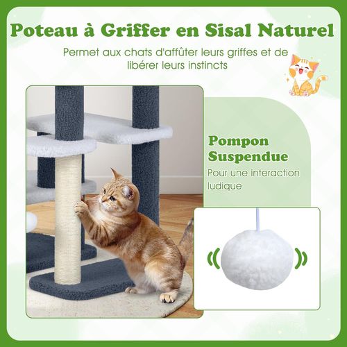 Escalier 2 En 1 Chat/chien 62x41x77cm, 7 Plateformes, Sisal, Charge 15kg ,gris+blanc