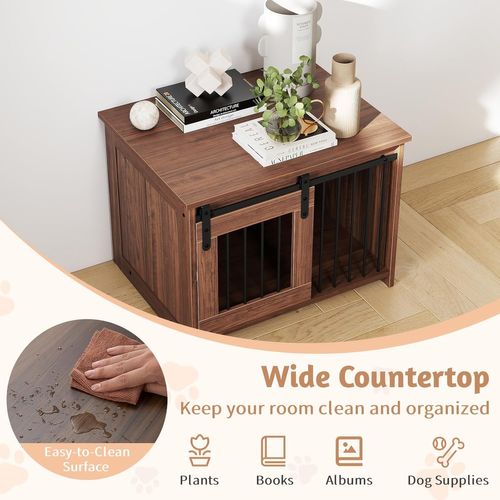 Cage Pour Chien 80x60x60cm, Plateau Large, Porte Coulissante, Bois Résistant,marron