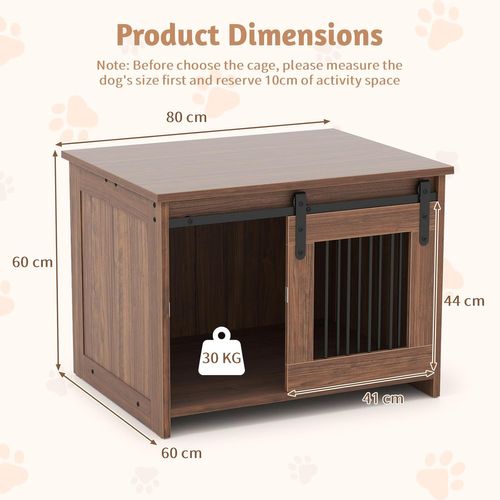 Cage Pour Chien 80x60x60cm, Plateau Large, Porte Coulissante, Bois Résistant,marron