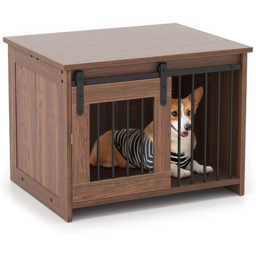 Cage Pour Chien 80x60x60cm, Plateau Large, Porte Coulissante, Bois Résistant,marron