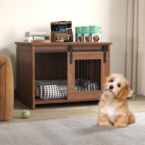 Cage Pour Chien 80x60x60cm, Plateau Large, Porte Coulissante, Bois Résistant,marron