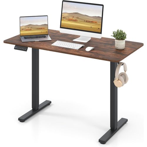 Bureau Assis Debout Électrique, 120 X 60 Cm ，hauteur Réglable ，3 Mémoires, Marron Rustique