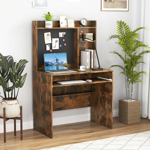 Bureau Avec Tableau Magnétique 89x50x138cm, Plateau Clavier, Étagère Réglable ,marron