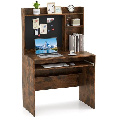 Bureau Avec Tableau Magnétique 89x50x138cm, Plateau Clavier, Étagère Réglable ,marron