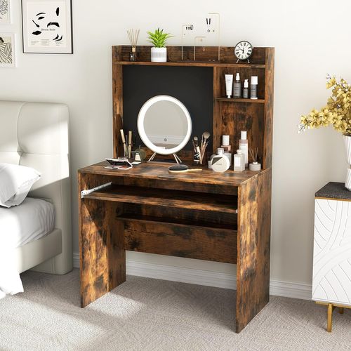 Bureau Avec Tableau Magnétique 89x50x138cm, Plateau Clavier, Étagère Réglable ,marron