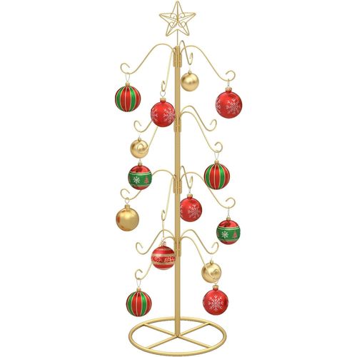 Sapin De Noël Artificiel Métal 121cm, 16 Crochets, Étoile Sommet, Décoration (doré)