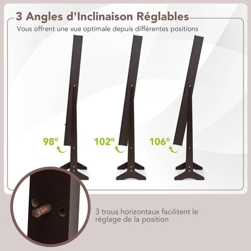 Armoire à Bijoux Sur Pied 35x30x144cm, Miroir Psyché, 3 Positions Réglables ,café