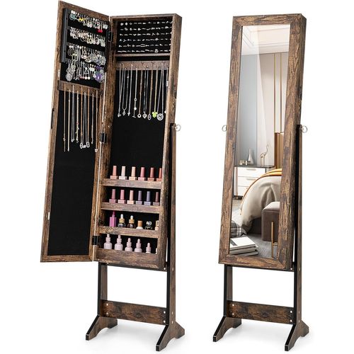Armoire à Bijoux Sur Pied 35x30x144cm, Miroir Psyché, 3 Positions Réglables ,industriel