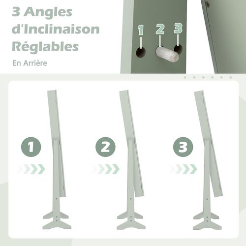 Armoire à Bijoux Sur Pied 35x30x144cm, Miroir Psyché, 3 Positions Réglables ,vert Clair