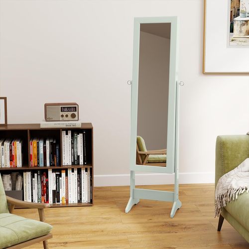 Armoire à Bijoux Sur Pied 35x30x144cm, Miroir Psyché, 3 Positions Réglables ,vert Clair