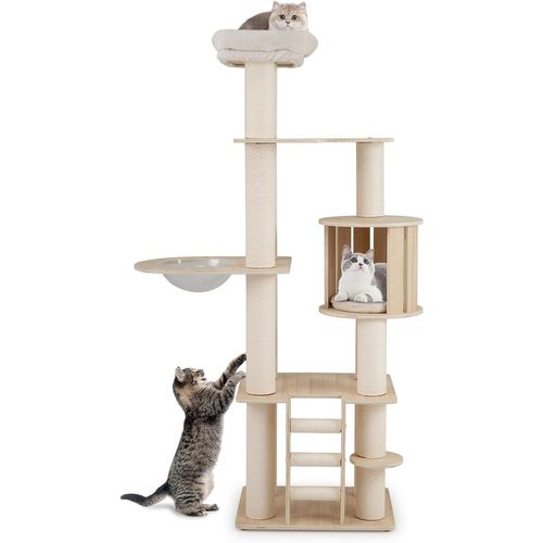 Arbre à Chat XXL 60x48x185cm, 3 Plateformes, Capsule, Condo, Échelle, Coussins Lavables
