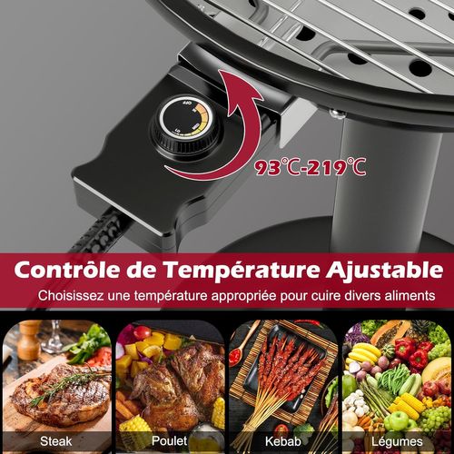 Barbecue Électrique 1600w Extérieur,grille Amovible Antiadhésive,température Réglable,noir