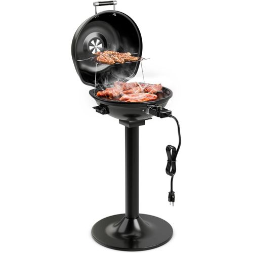 Barbecue Électrique 1600w Extérieur,grille Amovible Antiadhésive,température Réglable,noir