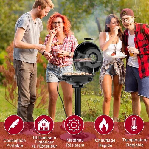 Barbecue Électrique 1600w Extérieur,grille Amovible Antiadhésive,température Réglable,noir