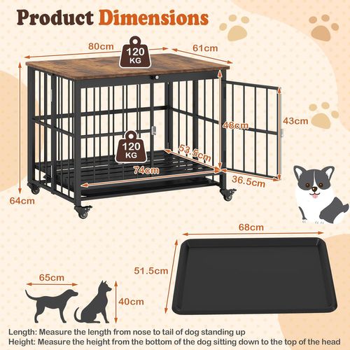 Cage Pour Chien Pliable 80 X 61 X 64cm à Roulettes, Plateau Amovible, Charge 140kg,noir