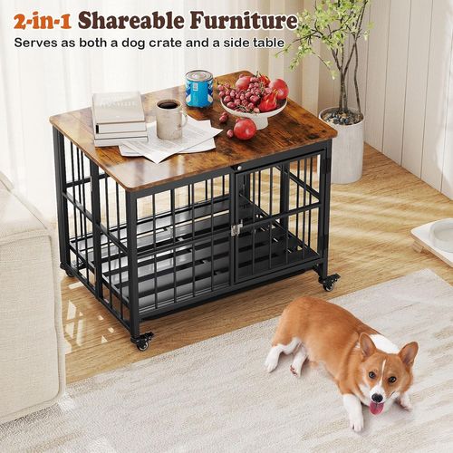 Cage Pour Chien Pliable 80 X 61 X 64cm à Roulettes, Plateau Amovible, Charge 140kg,noir