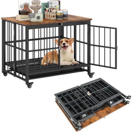 Cage Pour Chien Pliable 80 X 61 X 64cm à Roulettes, Plateau Amovible, Charge 140kg,noir