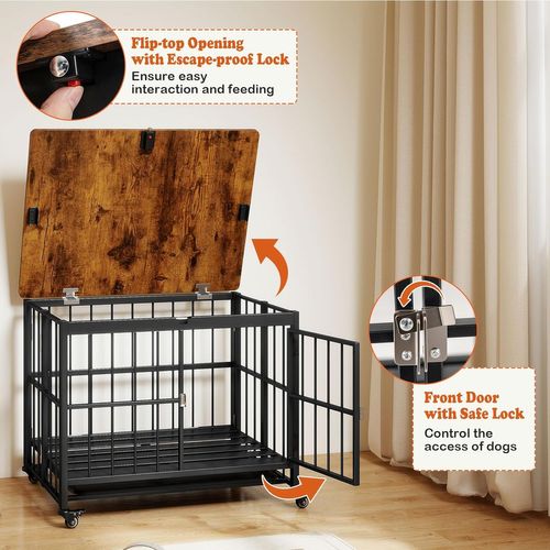 Cage Pour Chien Pliable 80 X 61 X 64cm à Roulettes, Plateau Amovible, Charge 140kg,noir