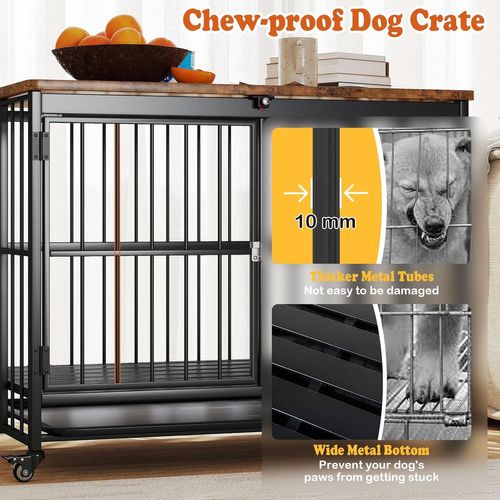 Cage Pour Chien Pliable 97 X 64 X 75cm à Roulettes, Plateau Amovible, Charge 140kg,noir