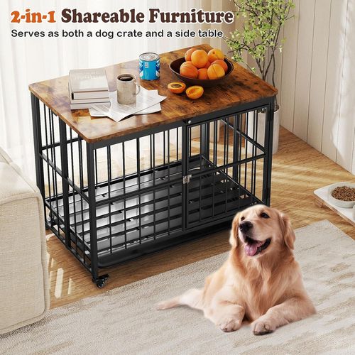 Cage Pour Chien Pliable 97 X 64 X 75cm à Roulettes, Plateau Amovible, Charge 140kg,noir
