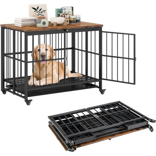 Cage Pour Chien Pliable 97 X 64 X 75cm à Roulettes, Plateau Amovible, Charge 140kg,noir