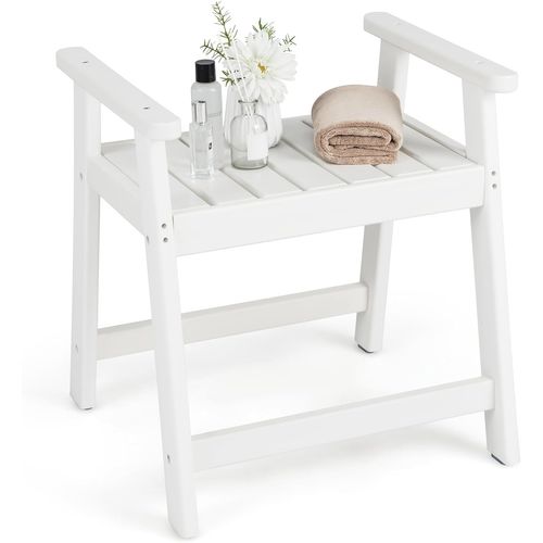 Tabouret Salle De Bain Imperméable, 58x52x61.5cm, Antidérapant, Accoudoirs ,blanc Pur