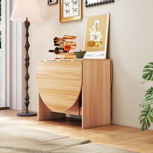 Table Extensible 4-7 Personnes 163x80x75cm, 2 Rallonges, Base Croix, Charge 60kg, Naturel