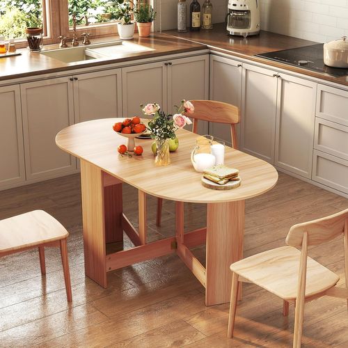 Table Extensible 4-7 Personnes 163x80x75cm, 2 Rallonges, Base Croix, Charge 60kg, Naturel