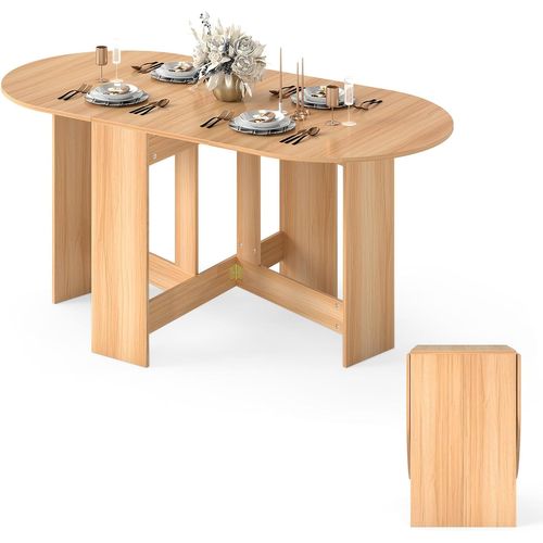 Table Extensible 4-7 Personnes 163x80x75cm, 2 Rallonges, Base Croix, Charge 60kg, Naturel