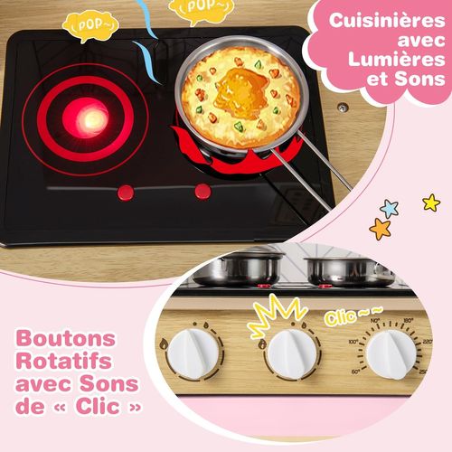 Cuisine Enfant Bois 60x30x85cm, Lumières Et Sons, 5 Accessoires, Évier Amovible ,rose