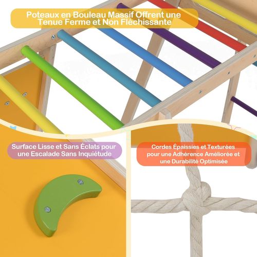 Aire De Jeux Escalade 6 En 1 Bois, Toboggan Rampe Échelle, Charge 75kg 3-14 Ans ,coloré