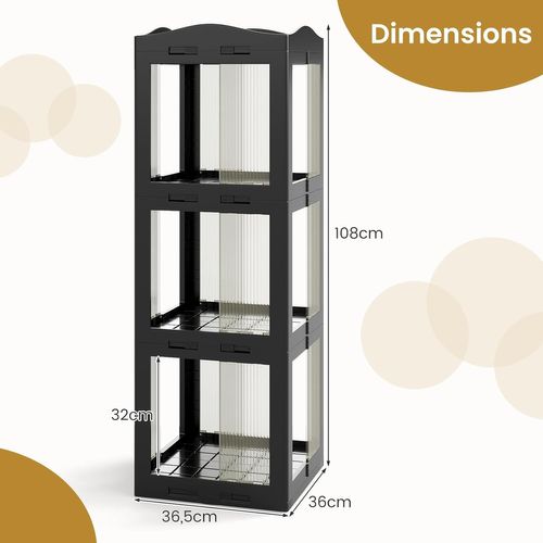 Bibliothèque Pliante Rotative, Étagère Tournante à 360°, Bibliothèque à 3 Niveaux, Noir