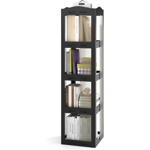 Bibliothèque Pliante Rotative, Étagère Tournante à 360°, Bibliothèque à 4 Niveaux, Noir