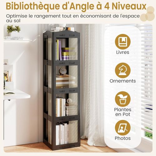Bibliothèque Pliante Rotative, Étagère Tournante à 360°, Bibliothèque à 4 Niveaux, Noir