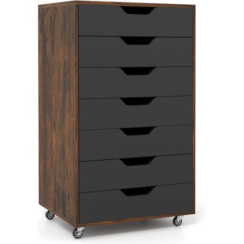 Caisson De Bureau à Roulettes, Meuble Rangement Bureau 7 Tiroirs, 48x40x87cm，marron Rustique