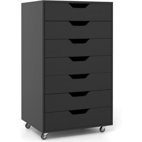 Caisson De Bureau à Roulettes, Meuble Rangement Bureau 7 Tiroirs, 48 X 40 X 87 Cm，noir