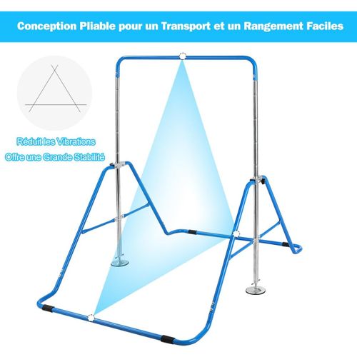 Barre Gymnastique Extensible 90-137cm, Structure Triangulaire, Charge 68kg (bleu)